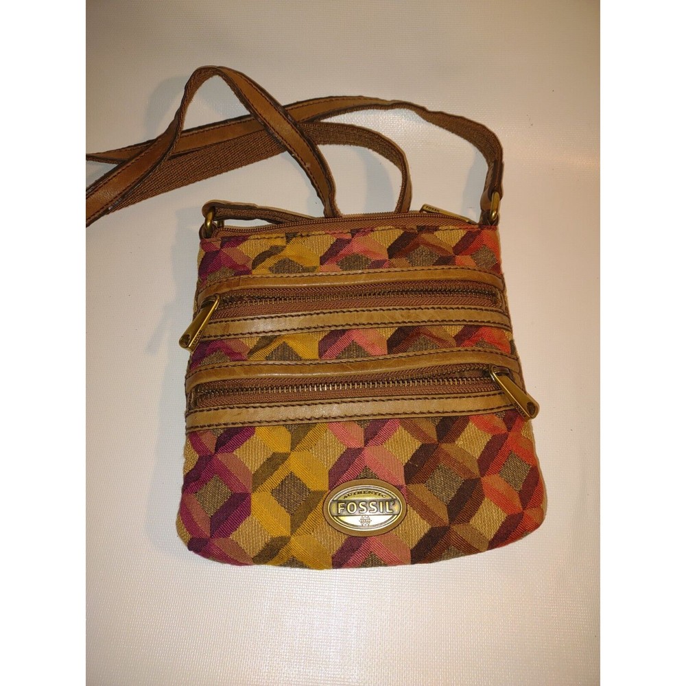 vintage fossil handbag purse fall rainbow 3 zipper crossbody adjustable strap